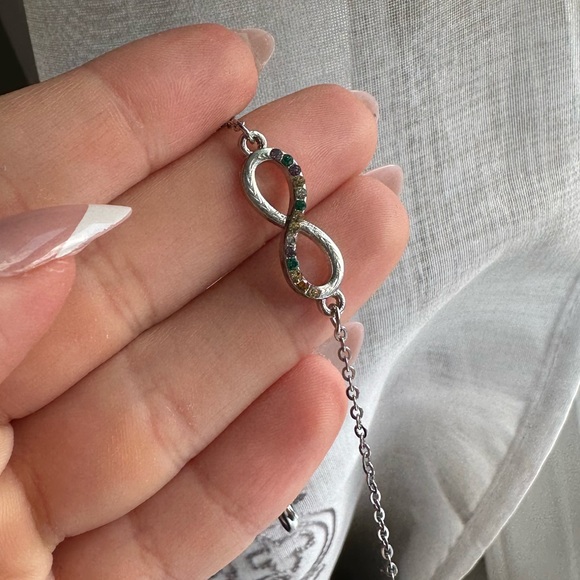 BRAND NEW Silver Infinity Bracelet with colorful stones - Picture 4 of 5